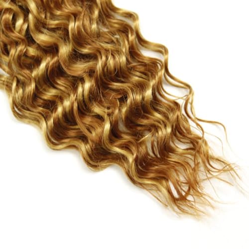 GveoXvo 3-Bundle Deep Wave Human Hair Extensions - Honey Blonde Highlight 22"