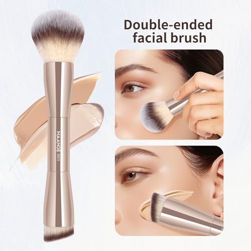 MAANGE Gold Double Ended Makeup Brush Set for Foundation, Blush & Concealer - 2 Pieces
