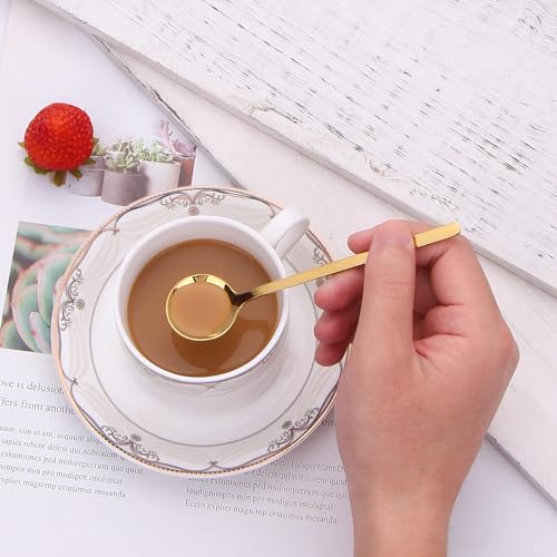 Gold Stainless Steel Coffee Spoons Set - 8-Piece, 5.24-Inch Dessert Spoons