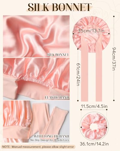 Reversible Satin Bonnet for Sleeping Women - 2PCS Hair Scrunchies & Apricot Powder + Champagne