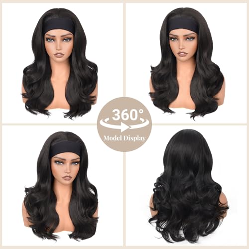 Ninroc 22in Black Headband Wig - Long & Body Wave, Synthetic, No Glue