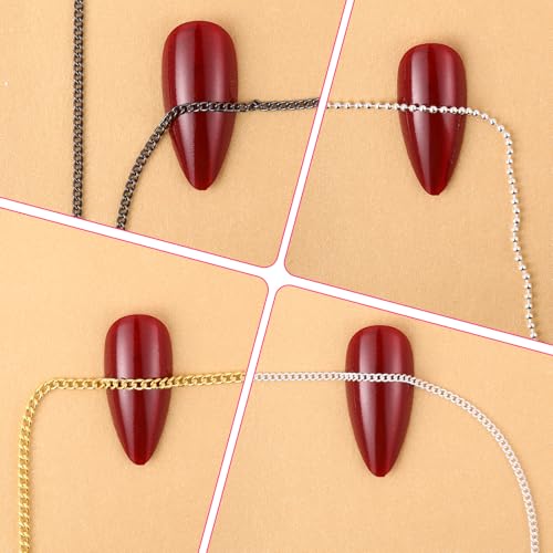 Metal Nail Art Chains Set - 12 Strips in Gold, Silver, Gray