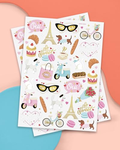 Paris Themed Temporary Tattoos - 61 Waterproof Foil Designs for Parties