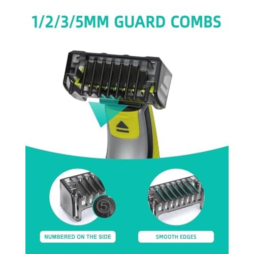 Guard Combs Kit with Case Compatible with Philips Norelco OneBlade Handles, 1/2/3/5mm Guide Combs, 0/3mm Body Comb and Protective Cap for Electric Shaver Accessories for Men (7 Pcs)