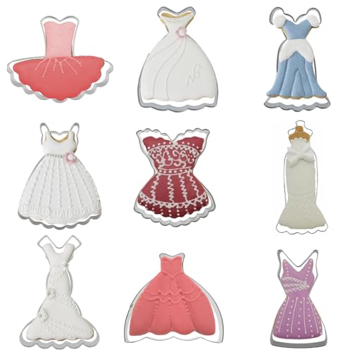 Comais Mini Wedding Dress Cookie Cutters Set - 9 Pcs Stainless Steel