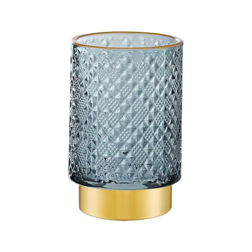 Dark Green Glass Makeup & Toothbrush Organizer with Gold Base - Multifunctional Pen Holder