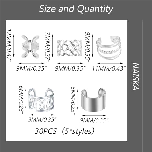 NAISKA 30PCS Silver Hair Jewelry for Braids & Dreadlocks