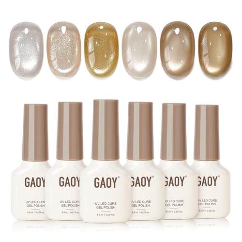 GAOY Cat Eye Gel Nail Polish Kit - 6 Colors with Magnet