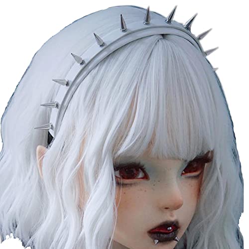 White Steampunk Spiked Leather Headband for Women | Gothic Hairband