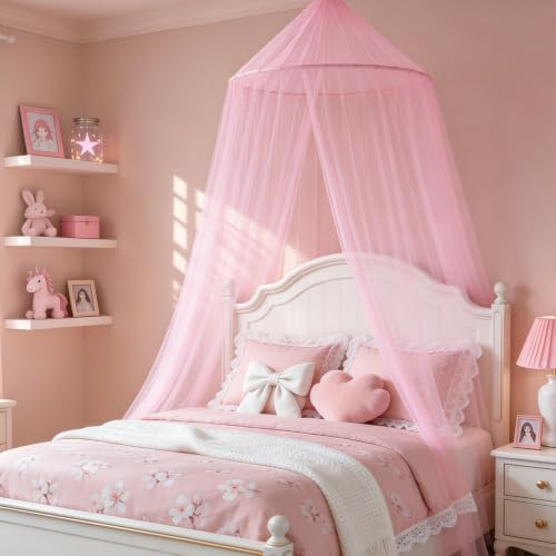 Comtelek Mosquito Net Canopy for Beds - Pink Dome Bed Curtains