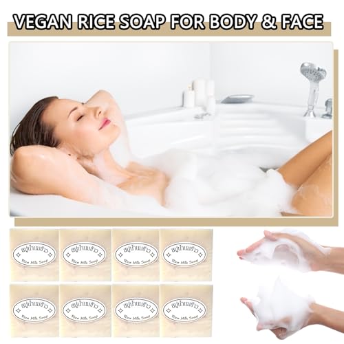 8PCS Rice Milk Soap Bar - Vegan Moisturizing Cleansing Soap for Face & Body
