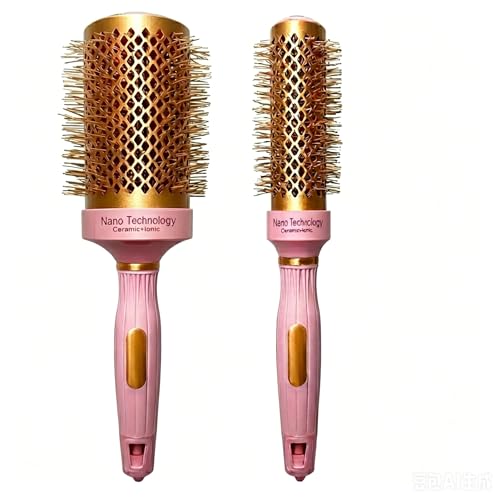 Qibiyuu Pink 2-Pack Ceramic Ionic Round & Paddle Hair Brush Set for Styling & Volumizing