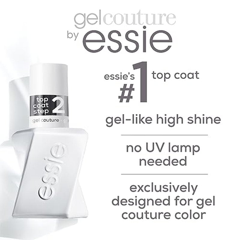 Essie Gel Couture Long-Lasting Nail Polish, Vegan, Clear, Shiny Top Coat, 0.46 fl oz