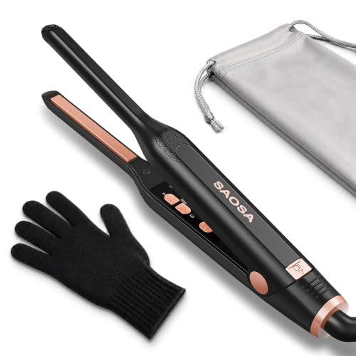 SAOSA Mini Pencil Flat Iron for Short Hair - Rose Gold Hair Straightener & Curler with 9 Temp Settings