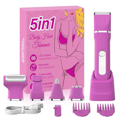 KINGTEE Bikini Trimmer for Women,Electric Shaver for Women, IPX7 Waterproof Razor Shaver,Women's Electric Razor,Intimate Shaver for Women,with 5 Blades,USB-C Rechargeable,Recharge Dock£¨Rose Pink£©