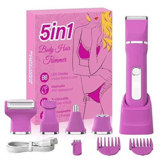 KINGTEE Bikini Trimmer for Women,Electric Shaver for Women, IPX7 Waterproof Razor Shaver,Women's Electric Razor,Intimate Shaver for Women,with 5 Blades,USB-C Rechargeable,Recharge Dock£¨Rose Pink£©