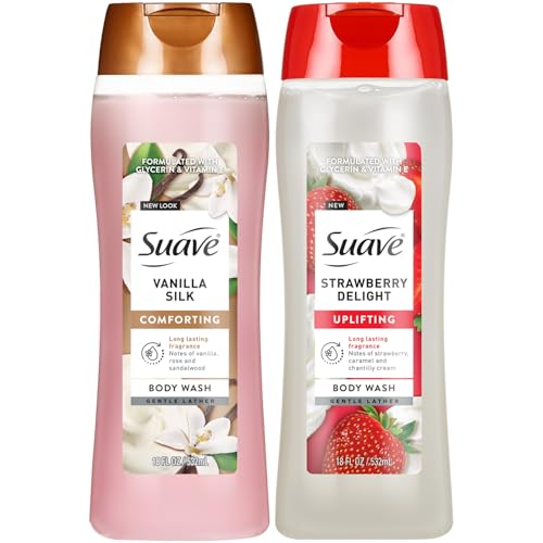 Suave Body Wash Duo – Sweet Vanilla Silk & Strawberry Delight, 18 Oz Each