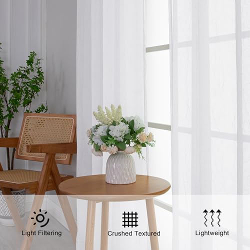 Chyhomenyc Crushed Sheer White Curtains - 54 Inch, 2 Panels