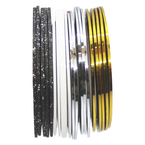 Hoiumlz 20 Pcs Gold Silver Black White Nail Art Striping Tape Line for Nails Decoration DIY