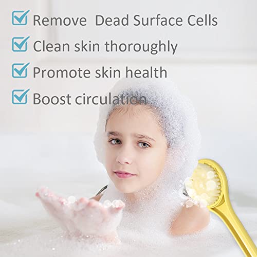 Tuklye Baby Bath Brush with Soft Nylon Bristles & Long Handle - Kid-Friendly 14 Inch Yellow Duck Design