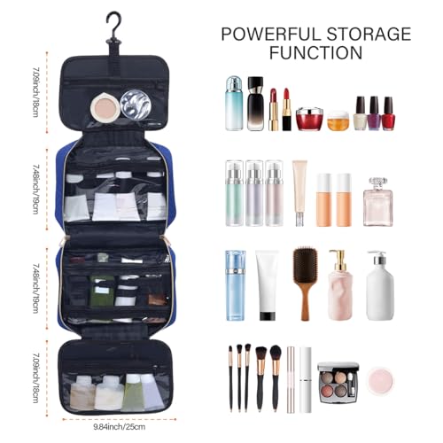 Blue Hanging Toiletry Bag for Women | Multi-Compartment Travel Organizer