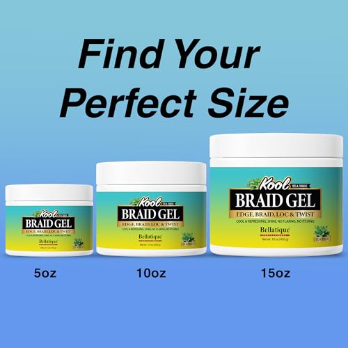 BELLATIQUE KOOL Braiding Gel 15 oz - Max Hold for LOC & Twist, No Flaking, High Shine, Fast Drying, Long Lasting (Pack of 1)