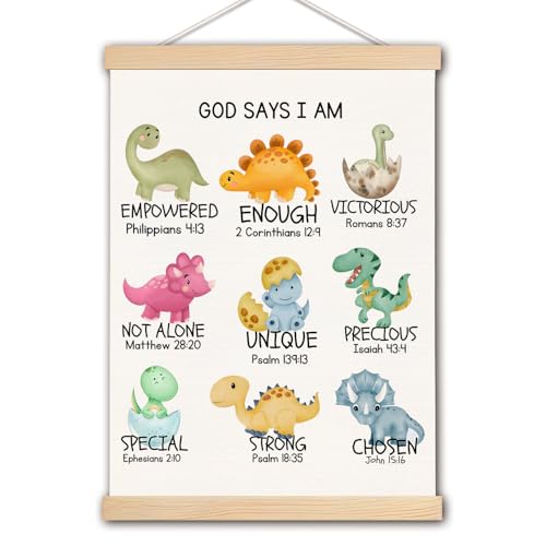 Cute Dinosaur Christian Canvas Wall Art - Bible Verse Decor 12x16