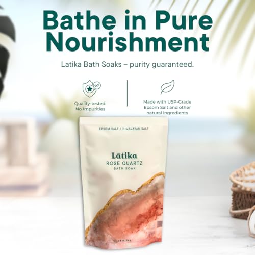 Latika Geode Rose Quartz Epsom Salt Bath Soak for Stress Relief