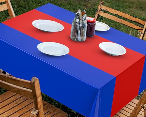 Oudain 3-Pack Disposable Tablecloths 54" x 108" - Blue & Red
