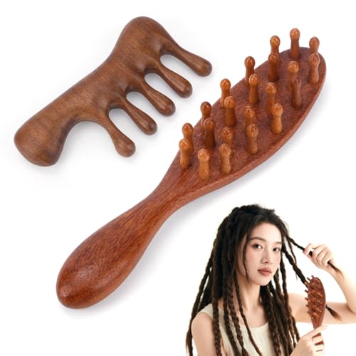 Wooden Dreadlock Comb Set for Hair Growth & Scalp Massage - 2 Pack