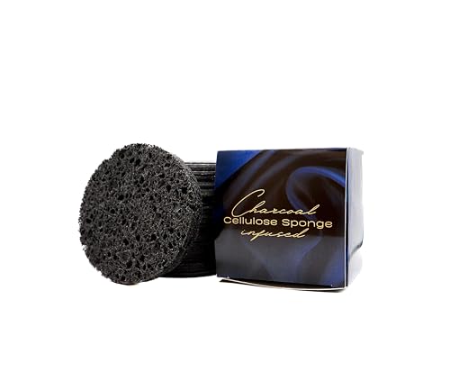Natural Bamboo Charcoal Facial Cleansing Sponges 50-Count - Gentle Exfoliating & Makeup Remover
