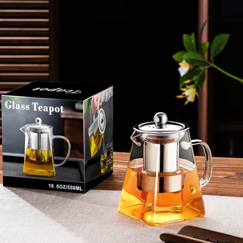 PARACITY Clear Glass Teapot with Infuser - 18.6oz Stovetop Safe