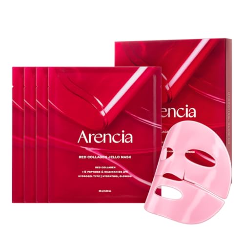 ARENCIA Red Collagen Jello Mask - Hydrating Overnight Hydrogel Mask Set (4 Sheets)