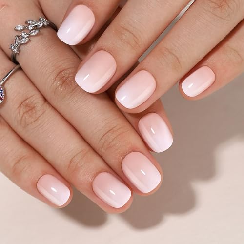 Short Square Soft Gel Press On Nails - Ombre Reusable Nail Kit (32 Pcs)