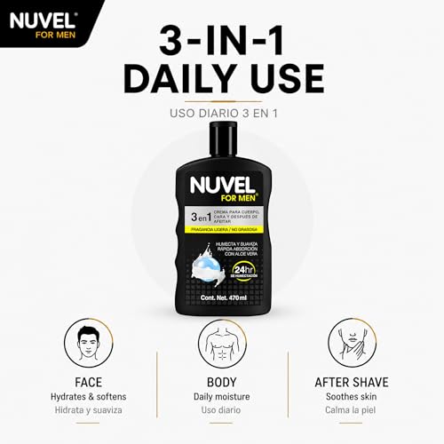 Nuvel 3-in-1 Men's Moisturizer with Aloe Vera & Vitamin E - Lightweight Daily Hydration Cream