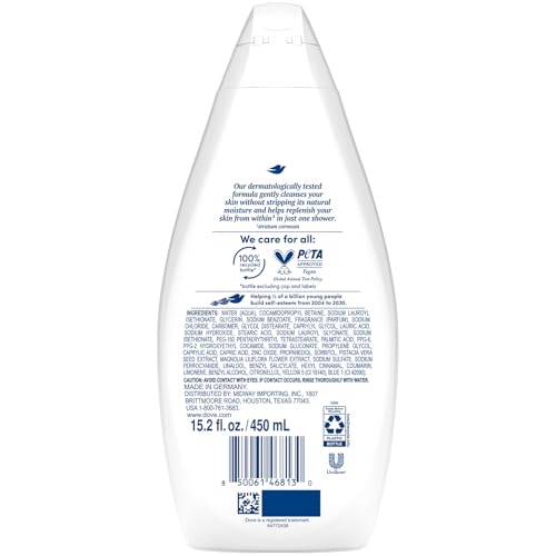 Dove Gentle Pamper Body Wash 2-Pack, Warm Vanilla, 15.22 Oz Each
