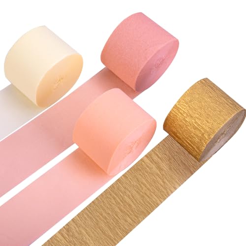 Pink Gold Crepe Paper Streamers - 8 Rolls for Parties & Events
