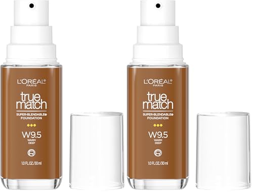 L'Oreal Paris True Match Foundation W9.5 Deep, 1 oz (Pack of 2) – Medium Coverage, Pump