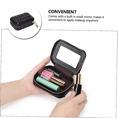 FOMIYES Leather Lipstick Holder Case with Mirror - Portable Mini Makeup Bag