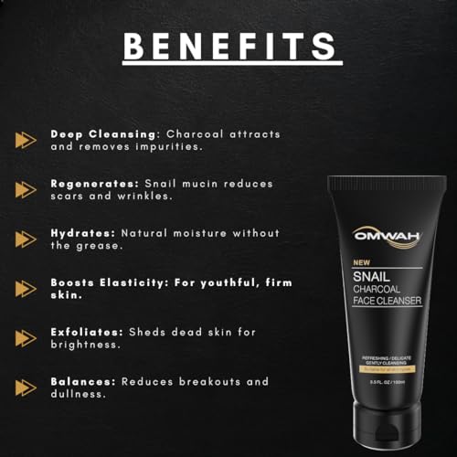 OMWAH Snail Mucin & Charcoal Deep Cleansing Gel 3.5 OZ - All Skin Types