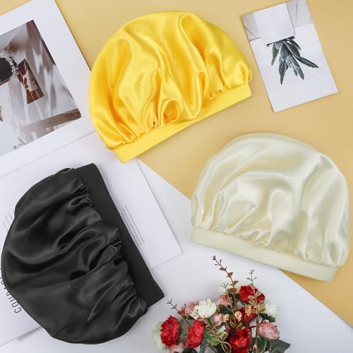 PIEMEET 3-Pack Kids Satin Sleep Bonnet, 11-Inch Adjustable Hair Care Cap