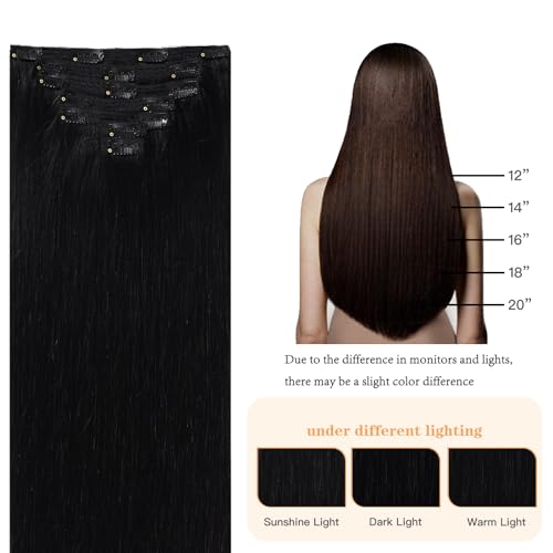 FUBILI Clip In Hair Extensions 12 Inch 80g 5pcs Natural Black Remy Hair