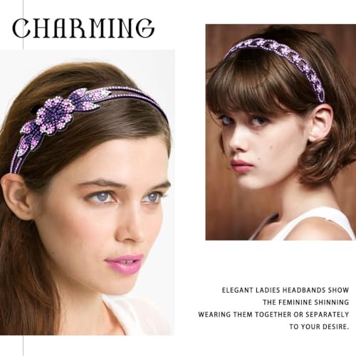 Purple Crystal Rhinestone Headband for Women - Elegant Floral Hair Hoop