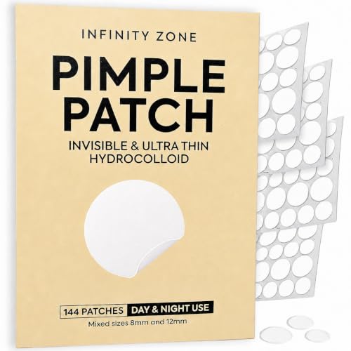 INFINITY ZONE Hydrocolloid Pimple Patches - 144 Count, Invisible & Ultra Thin Spot Cover