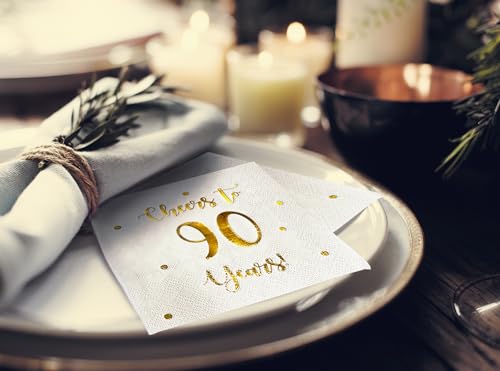Cheers to 90 Years Cocktail Napkins, 50-Pack - Gold Foil Party Decor