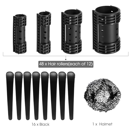 WILLBOND 65Pcs Black Hair Rollers with Clips for Easy Styling