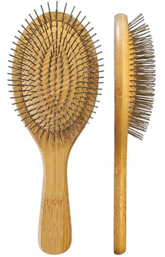 Morsafe Wooden Paddle Hair Brush with Metal Bristles for Detangling
