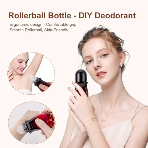JIUWU 3 Pack 50ml Glass Roller Bottles - Red-Black Gradient, Leak-Proof & Refillable for Essential Oils, Perfumes, and Deodorants