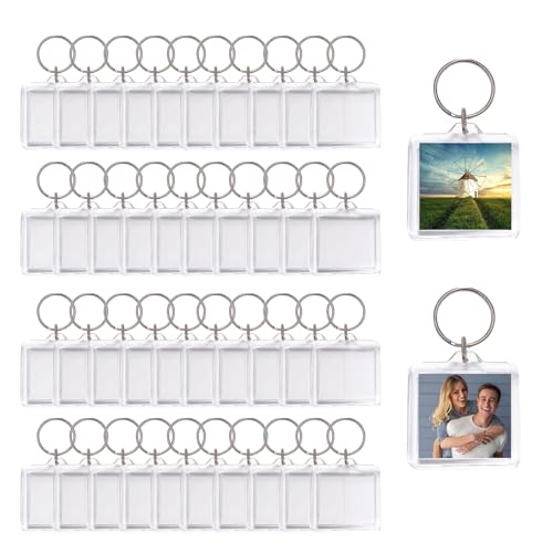 40Pcs Clear Acrylic Photo Frame Keychains - 4x4CM Double-Sided