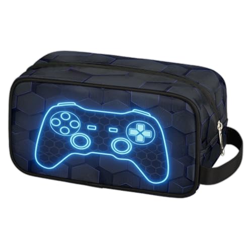 Blue Video Game Travel Toiletry Bag for Kids - Waterproof & Lightweight